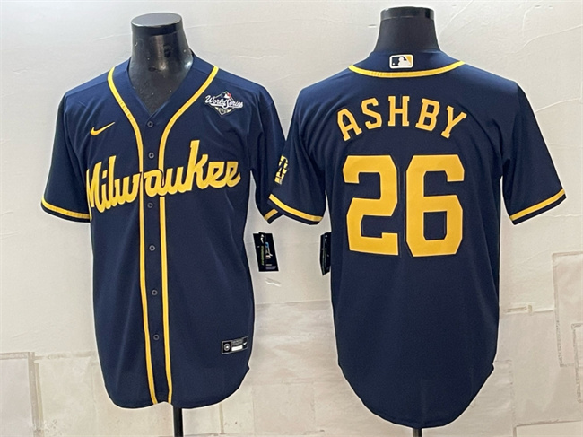 Men's Navy Milwaukee Brewers #26 Aaron Ashby 2026 World Series Cool Base Stitched Baseball Jersey